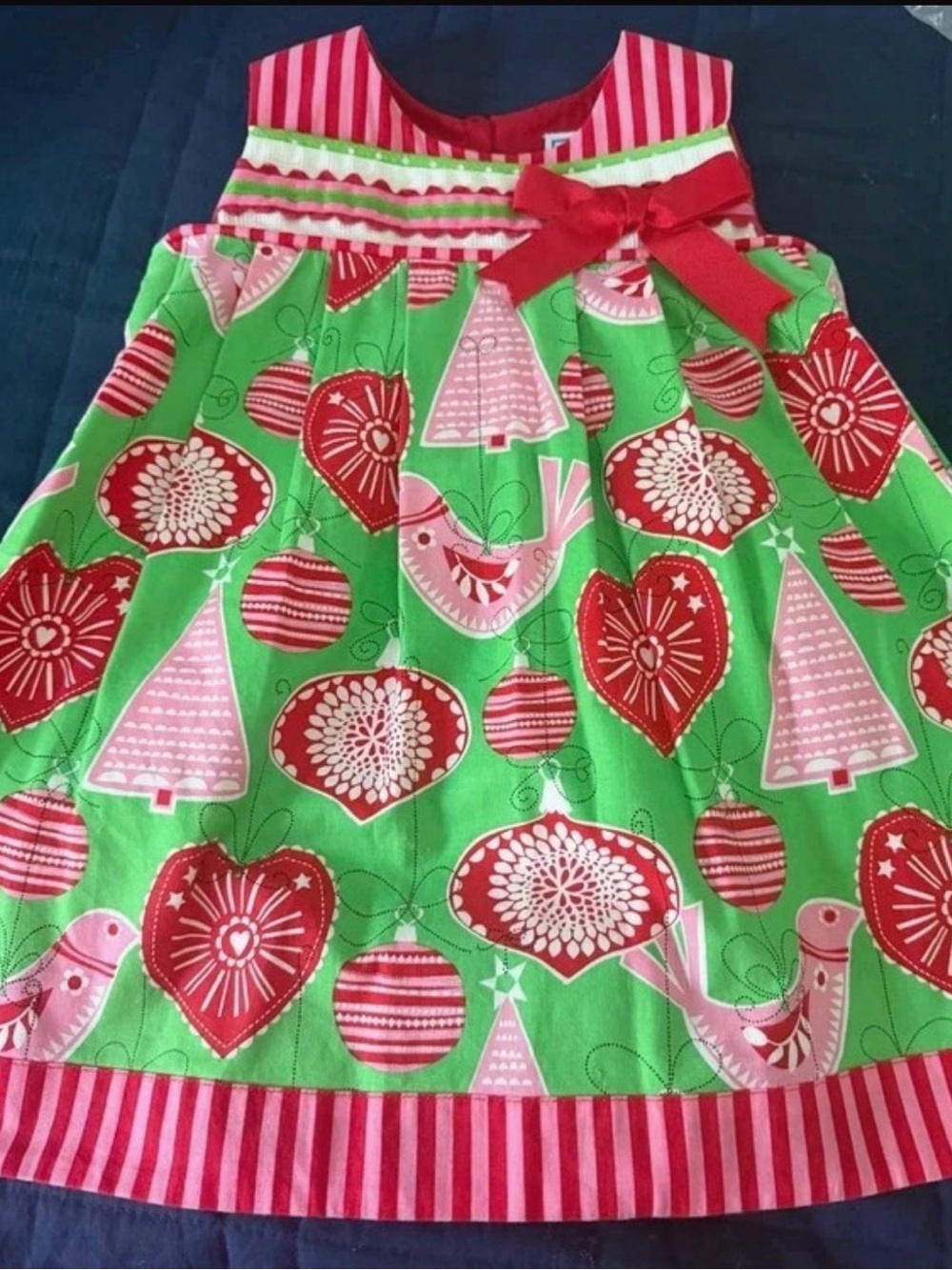 Girls Green Red Pink Holiday Ornament Dress